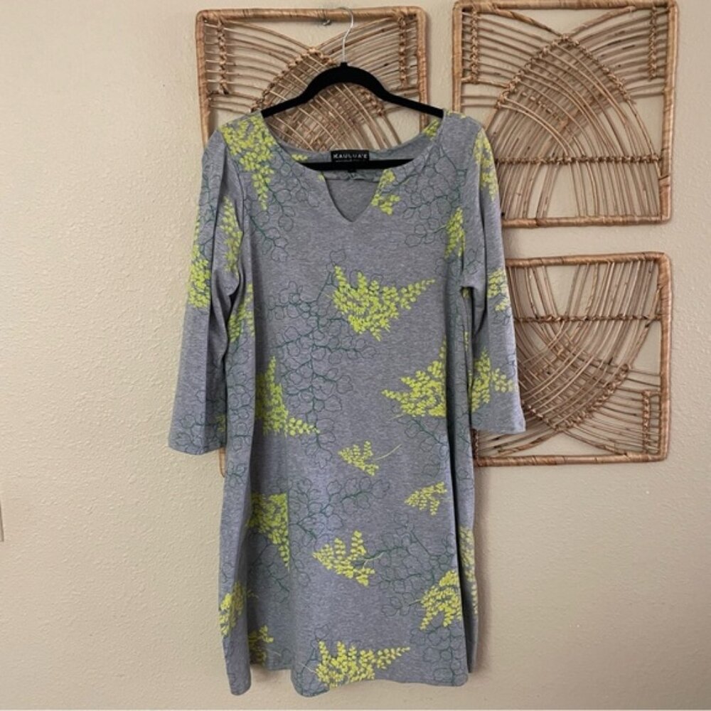 Kaulua'e Hawaiian Aloha Dress Fern Stretch Pockets Women's Sz L READ